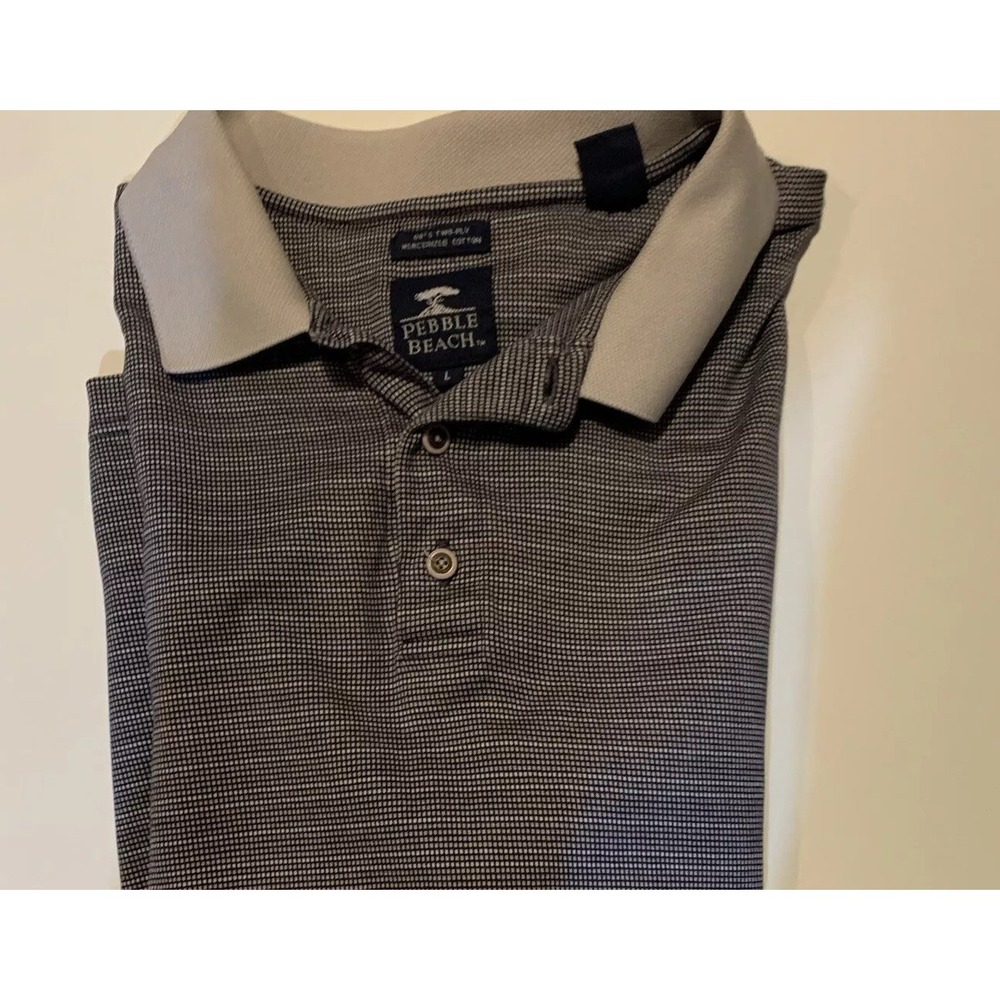 Pebble Beach SS 2 Ply 100% Cotton 1/4 Button Blue Block Collar Polo Shirt Mens L